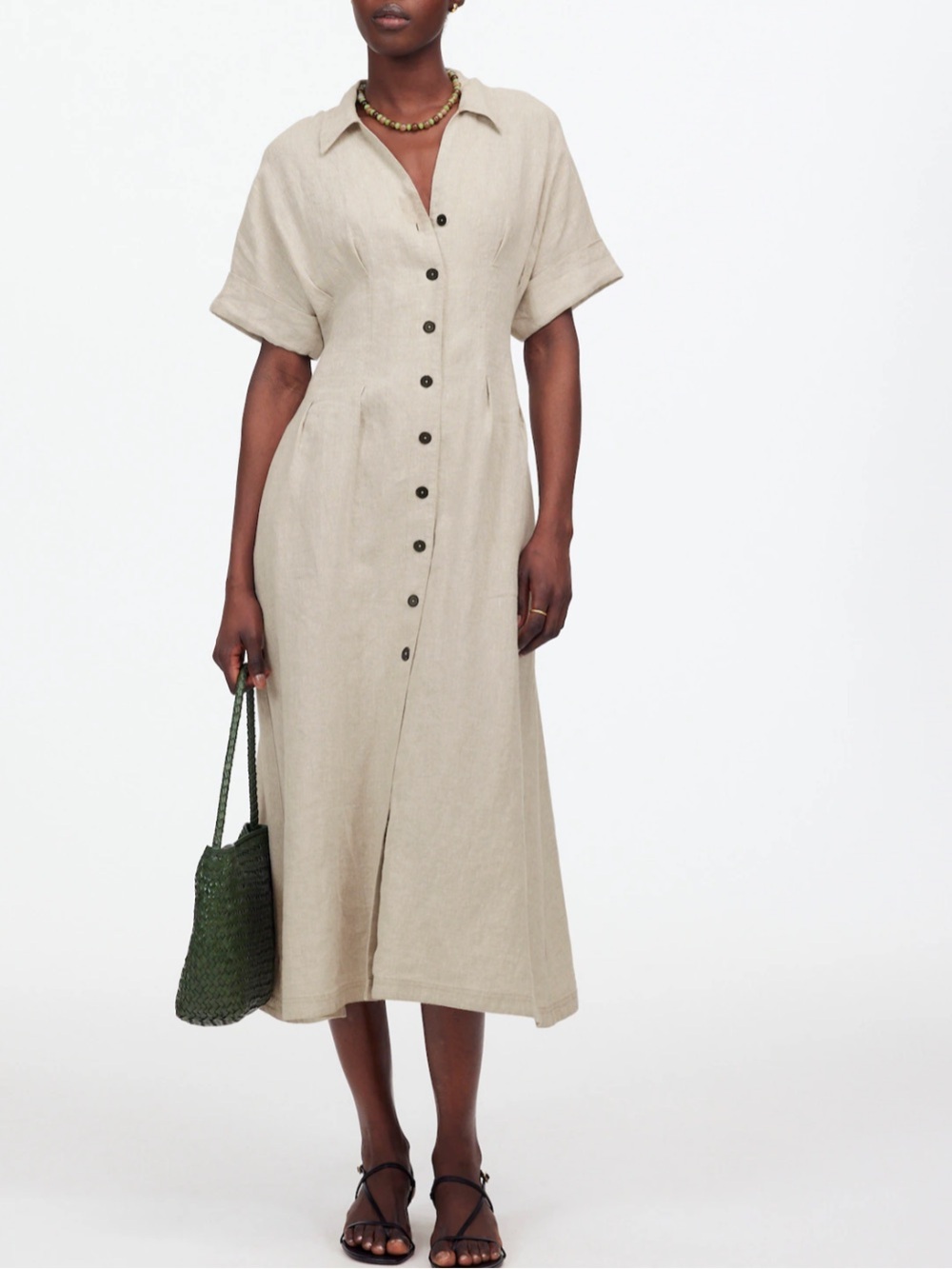 Madewell Beige Button-Front Midi Shirt Dress
